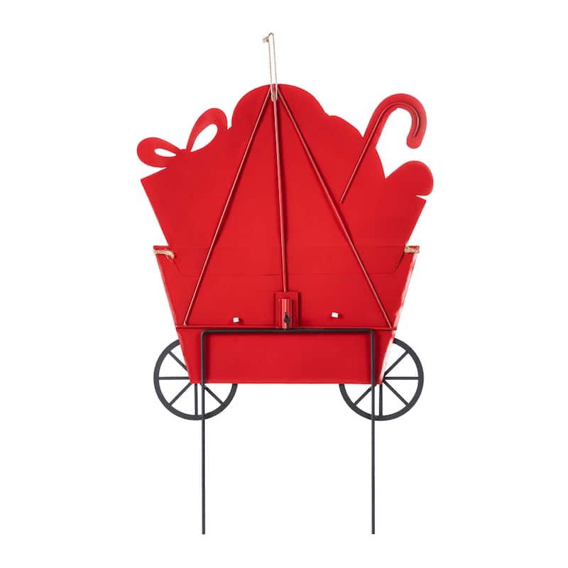 Glitzhome 24"H Metal Christmas Dog and Gift Cart Yard Stake Wall Decor - Multi
