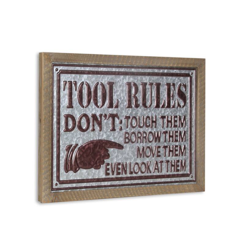 HomeRoots 15" X 20" Brown And Gray Tool Rules Wood And Galvanized Metal Wall Decor