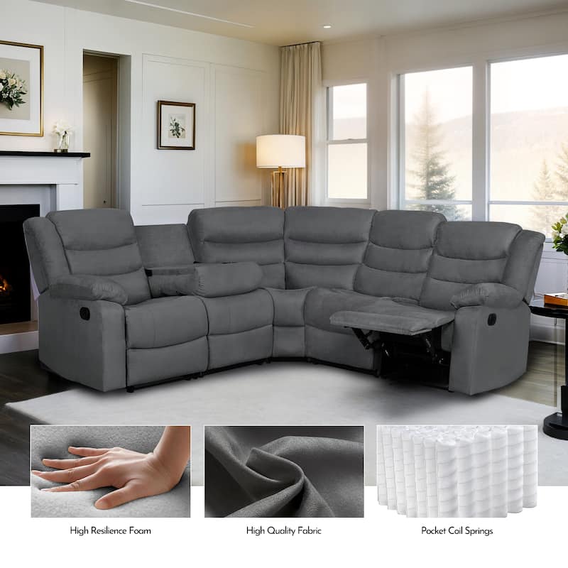 Recliner and Sectional Sofa Set, Suede 6-Piece Manual Reclining Sectional Sofa Set with Dropdown Table