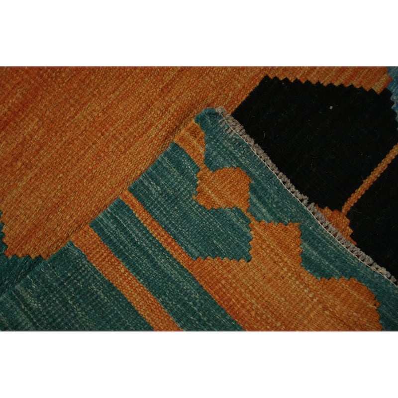 Hand Woven Oriental 100% Wool Carpet Southwestern Tribal Green Kilim Area Rug - 14' 10'' X 6' 9''