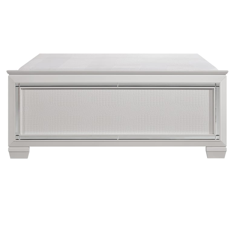 Queen Size Bed with LED Headboard, White Faux Leather, Alligator Embossed Design