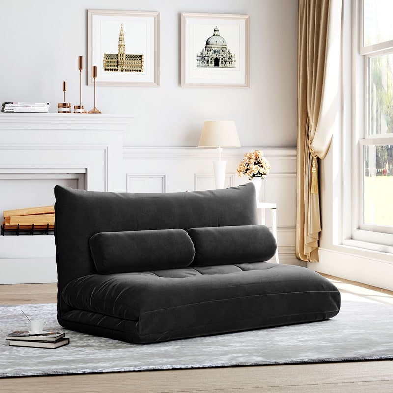 Tiramisubest Adjustable Folding Sofa Bed,Futon,Video Gaming Sofa w/ Pillows,Black