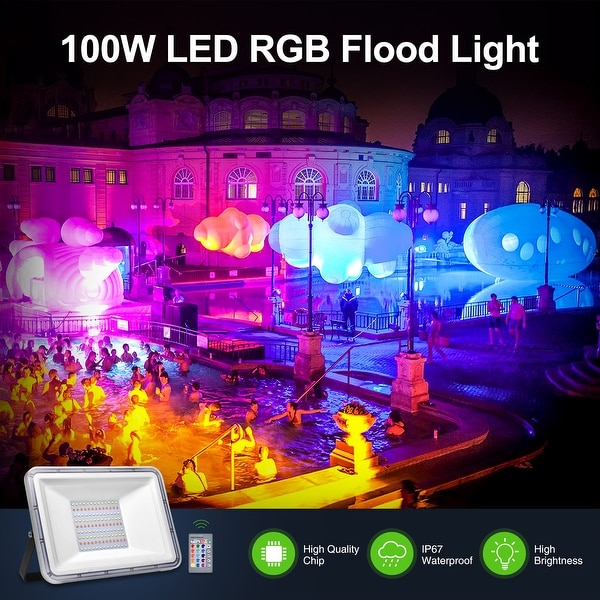 RGB Flood Light 100W 50W 30W Outdoor Color Changing Lights Remote Control Party 