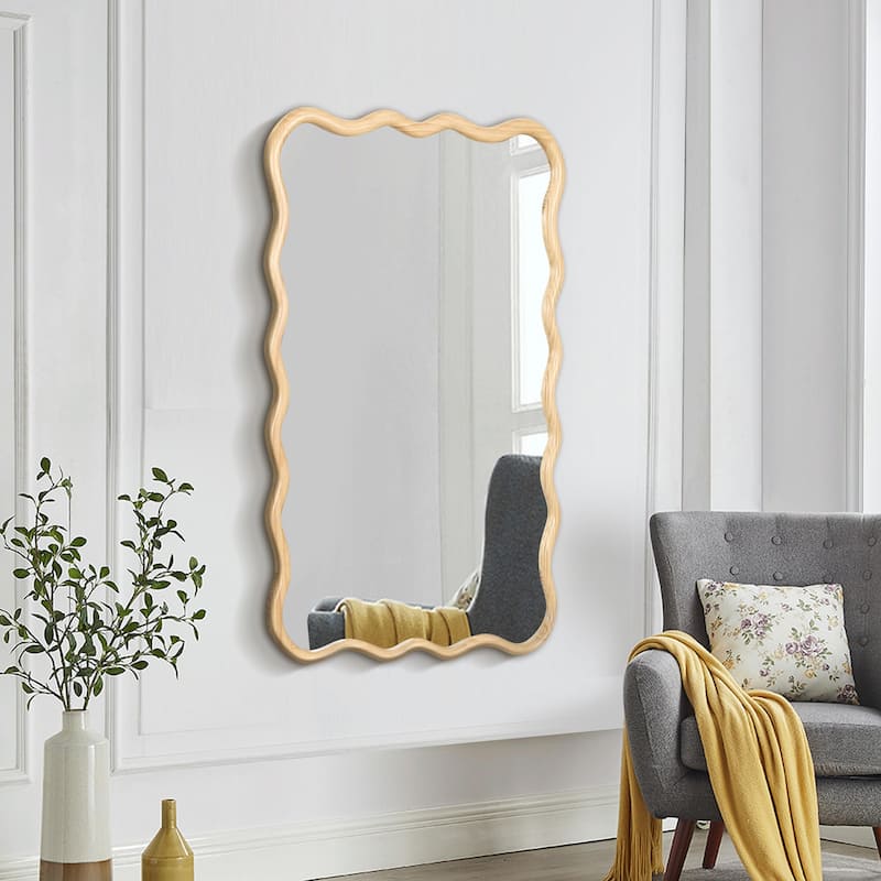 40x28 Inch Solid Wood Wavy Rectangle Mirror