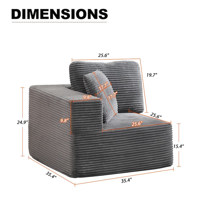 Couch Modular Sectional Sofa with Plush Corduroy No Assembly Required
