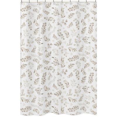 Floral Leaf Bathroom Fabric Bath Shower Curtain - Ivory Cream Beige Taupe Gender Neutral Boho Watercolor Botanical Woodland