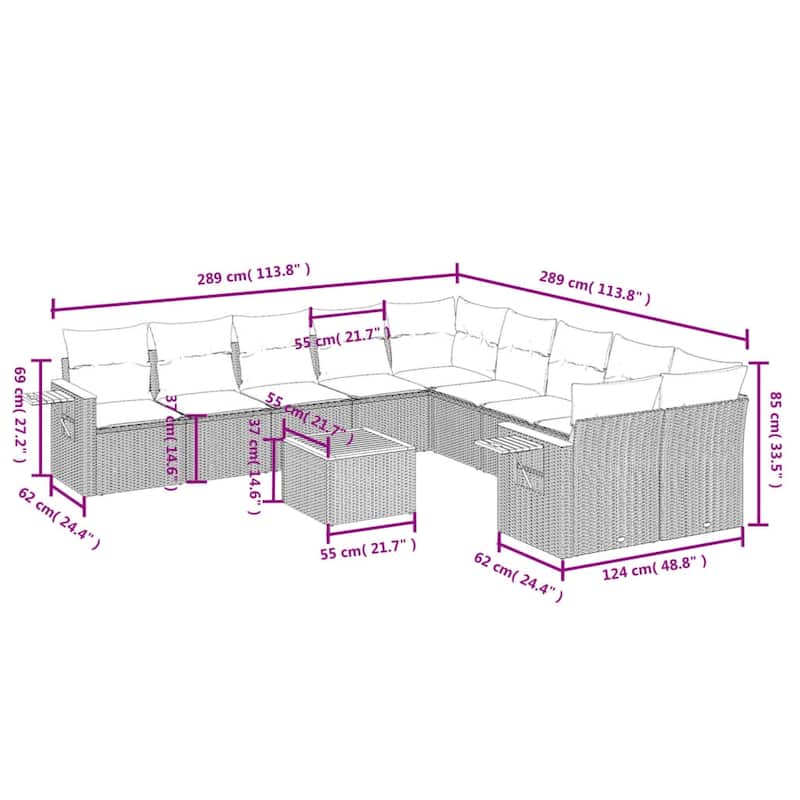vidaXL 10 Piece Patio Sofa Set with Cushions Black Poly Rattan