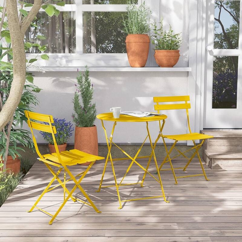3 Piece Foldable Patio Set, Bistro Set, Outdoor Table and Chairs