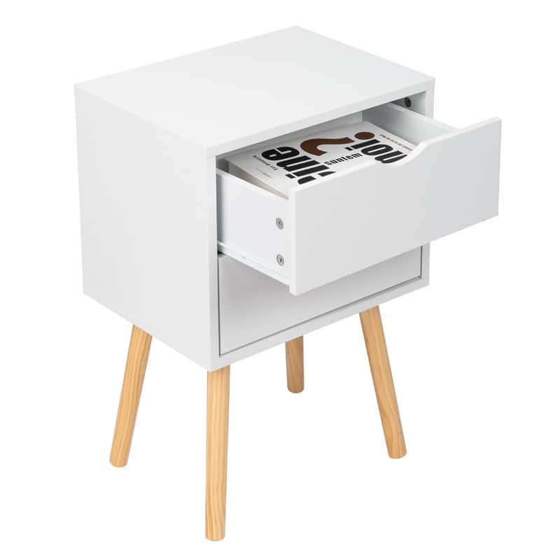 White MDF Two Drawers Nightstand