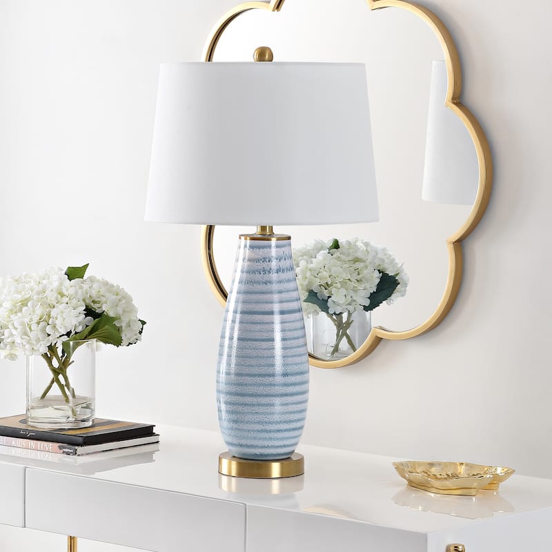 SAFAVIEH Lighting 26.5-inch Eliana Glass Table Lamp - 15" x 15" x 26.5"