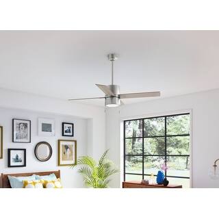 slide 2 of 5, Hunter 52" Beck Ceiling Fan with LED Light Kit and Pull Chain - Transitional, Modern, Industrial, Farmhouse Brushed Nickel