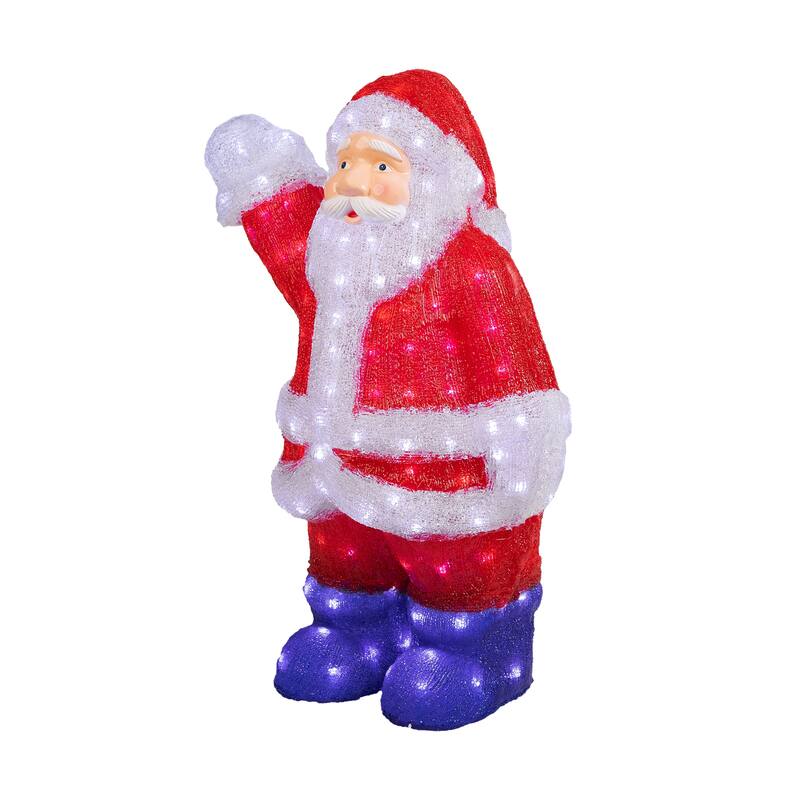 Lighted Waving Santa Claus Grade Acrylic Christmas Display Decor 2' - Red
