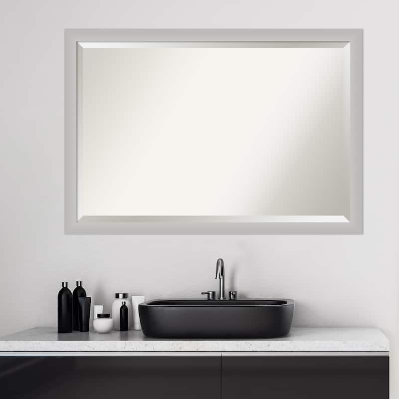 Beveled Wood Bathroom Wall Mirror - Low Luster Silver Frame - Low Luster Silver