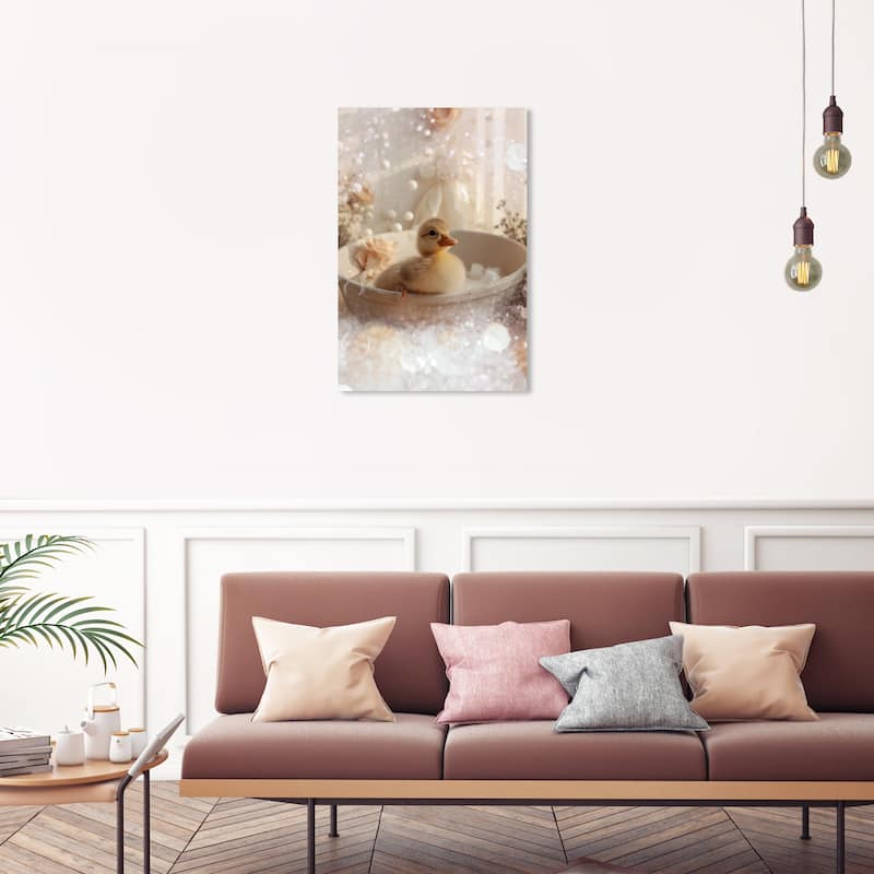 Wynwood Studio Canvas Animals Duckling Bubble Bath White and Light Yellow Traditional Wall Art Canvas Print - White, Yellow - 30 x 20