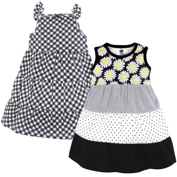 slide 1 of 1, Hudson Baby Girl Cotton Dresses, Black Daisy 0-3 Months - Black Daisy