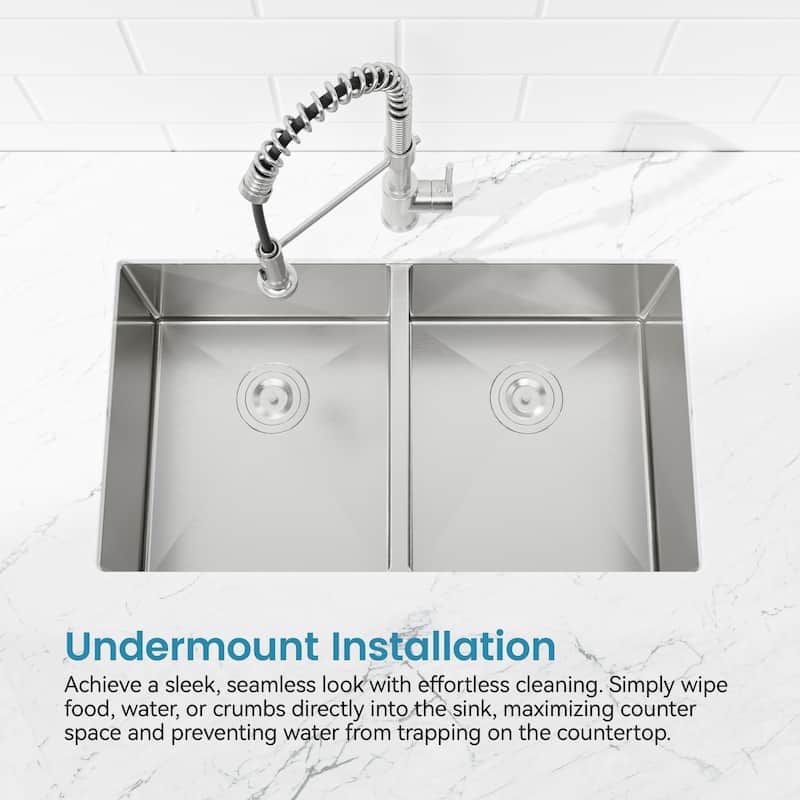 Embedded Double Bowl Kitchen Sink, Undermount Handmade Sink in Brushed (Sink only)