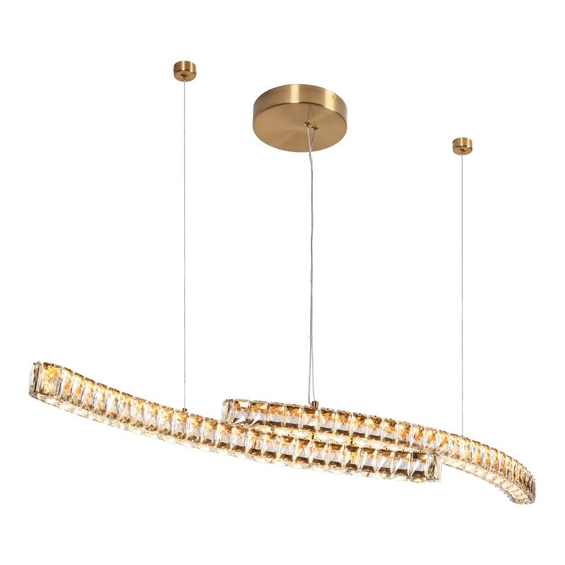 Modern 51.2 IN. Gold 2-Light LED Crystal Chandelier Oversized Kitchen Island Lights - 51.2" W x 5.5" H x 9.4" D