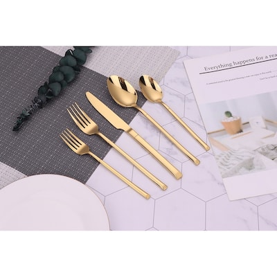 20 Pc Flatware Set Simple Gold - Service For 4 - 20 Pc