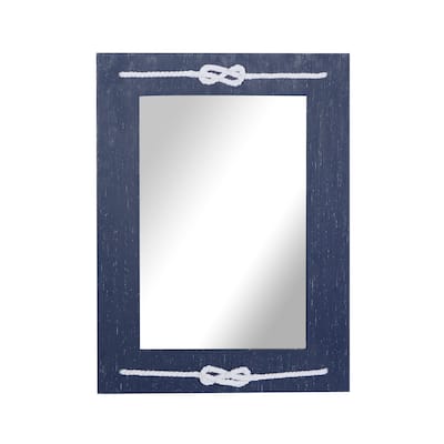Wood Wall Mirror with Knotted Rope - Blue - Roche River Decor - 2"W x 23"L x 31"H