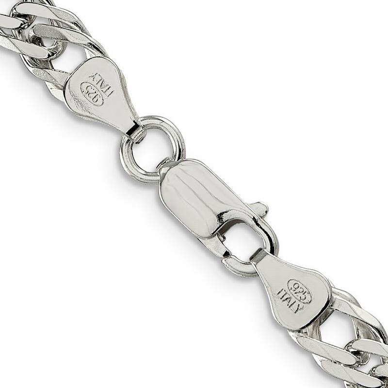 Curata 925 Sterling Silver 6.25mm Double Diamond Cut Flat Curb Chain Necklace