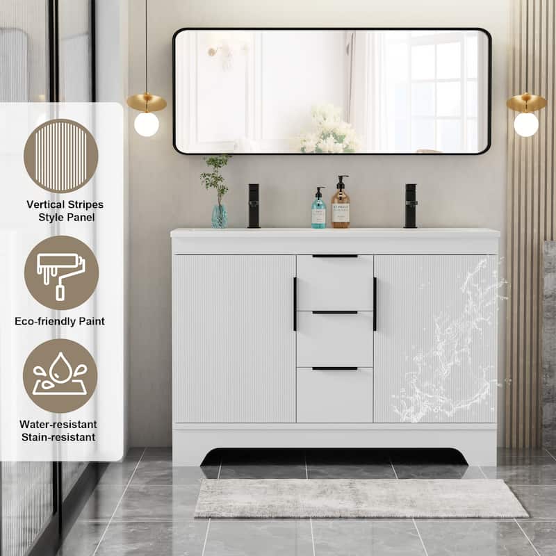 Vertical Stripes Bathroom Vanity Set with Sink Top & Faucet