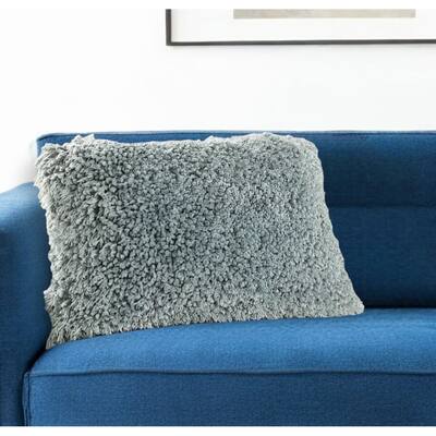 HomeRoots 14" X 20" Celadon Shag Throw Pillow