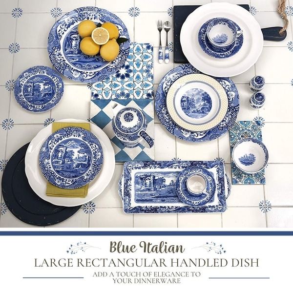 Spode Blue Italian Large Rectangular Handled Dish - On Sale - Bed