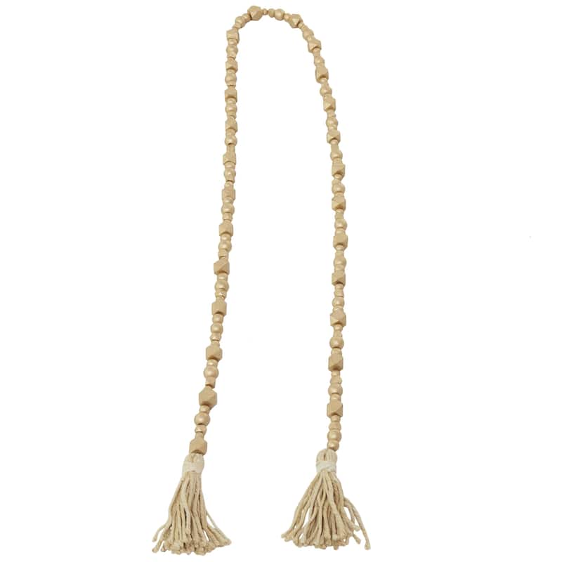 Mango Wood Handmade Hexagon Carved Geometric Long Beaded Garland with Tassel - Roche River Decor