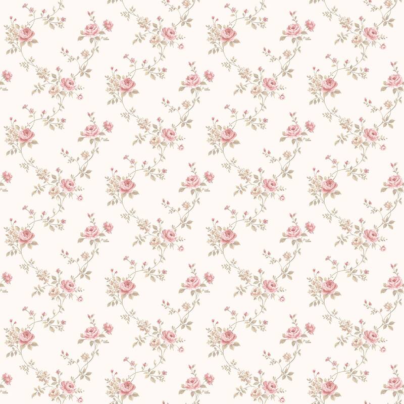 Galerie Wallcoverings Miniatures 3 Rose Floral Trail Design Vinyl on Non-woven Matte Wallpaper Roll - 33 feet x 21 inches - Green
