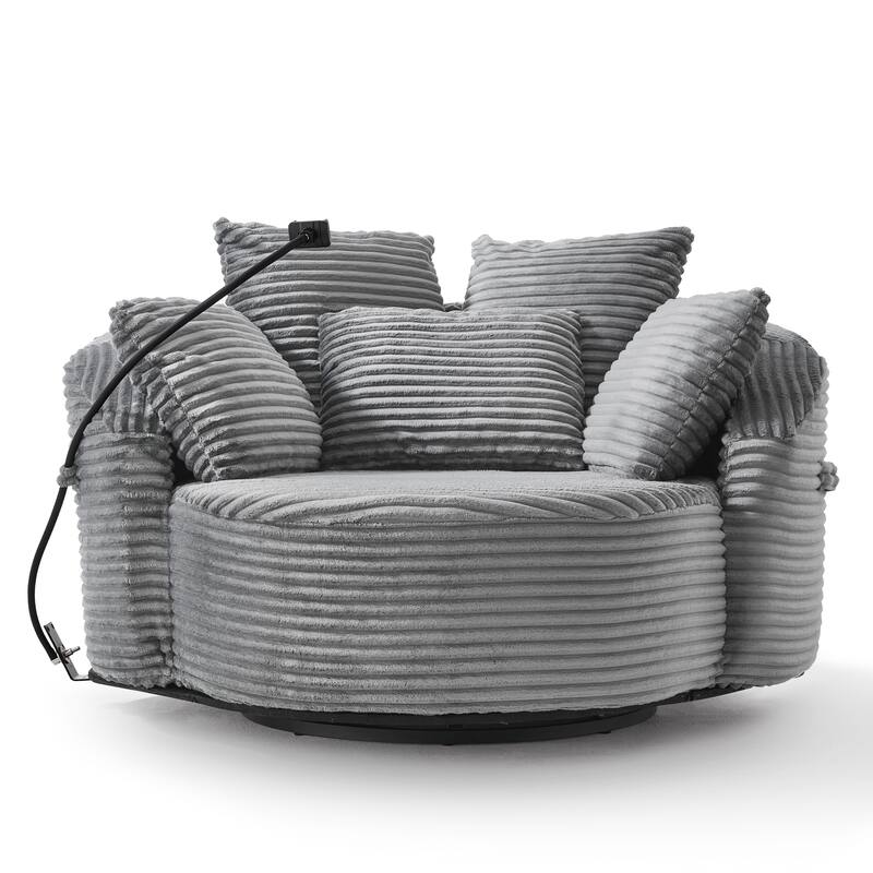 GDFStudio - 360° Swivel 55.9" Corduroy Upholstered Barrel Accent Chair