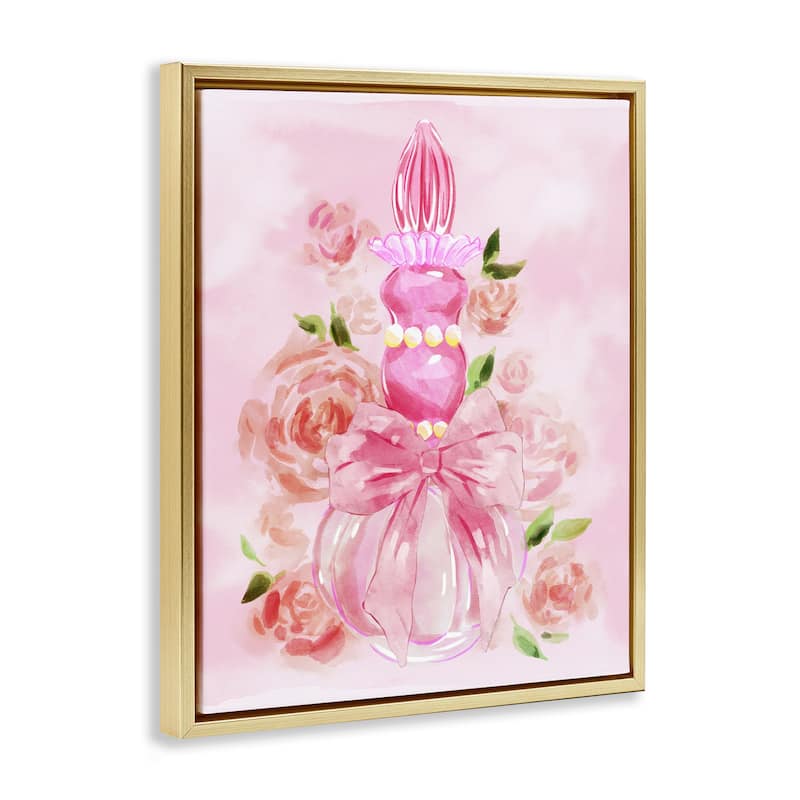 Stupell Lovely Pink Perfume & Roses Framed Floater Canvas Wall Art Design By Ziwei Li