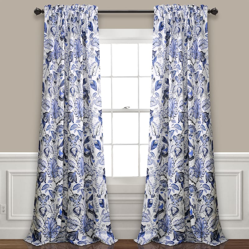Lush Decor Cynthia Jacobean Room-darkening Curtain Panel Pair - 52" W x 120" L - Blue