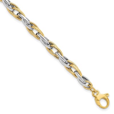 Curata 4.67mm 14k Two tone Gold Polished With .5inch Ext. Bracelet 7.5 Inch
