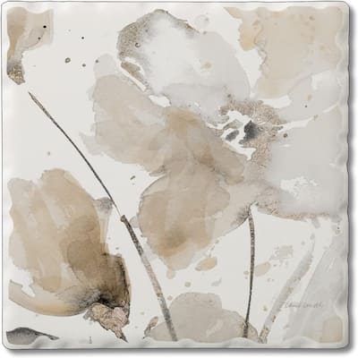 Absorbent Stone Tumbled Tile Coasters, Abstract Floral II, Set of 4
