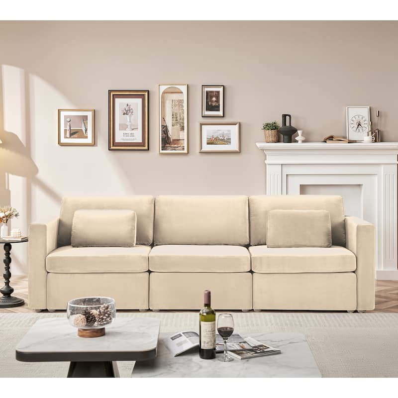 Modern Cotton Linen L-Shape Sectional Sofa, Oversized Upholstery Sectional Sofa, Chaise Couch with Storage Ottomans for Living R