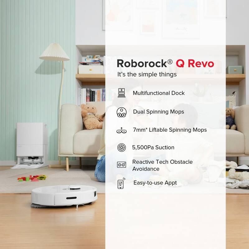 (Refurbished)Roborock Qrevo Robot Vacuum Cleaner, Self-Emptying, Self-Drying,5500Pa Suction, Dual Spinning Mops, Mop Lifting