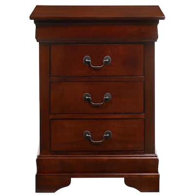 3-Drawer Cherry Finish Wood Nightstand - 29" - Brown
