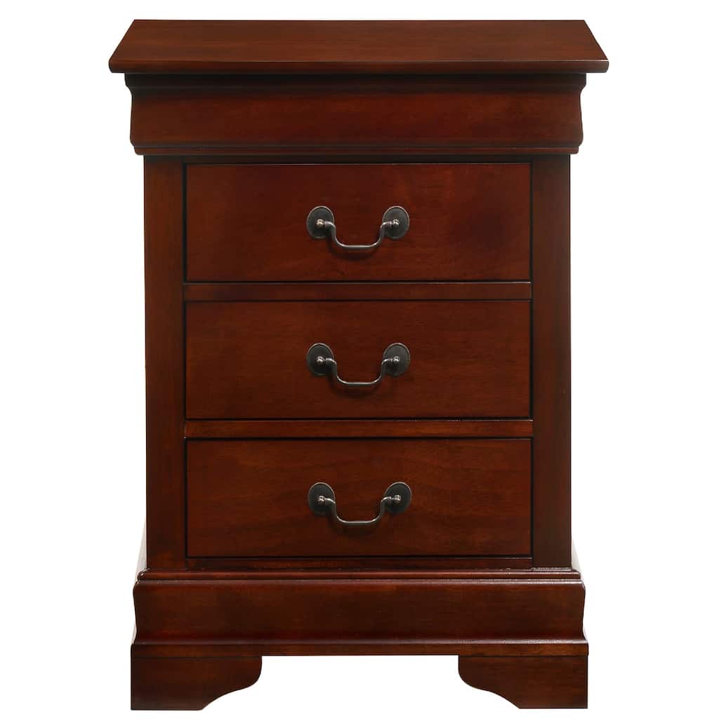 3-Drawer Cherry Finish Wood Nightstand - 29" - Brown