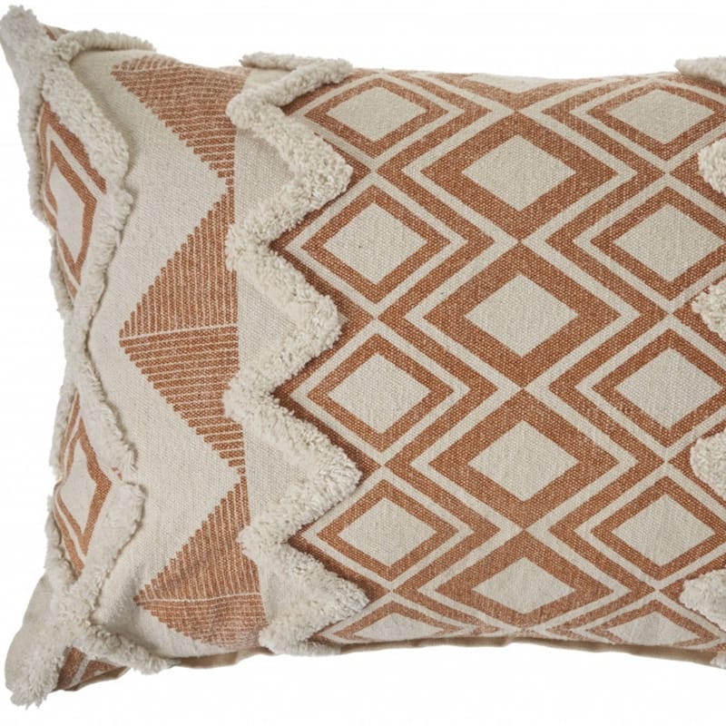 HomeRoots 14" X 36" Orange And Cream 100% Cotton Geometric Zippered Pillow