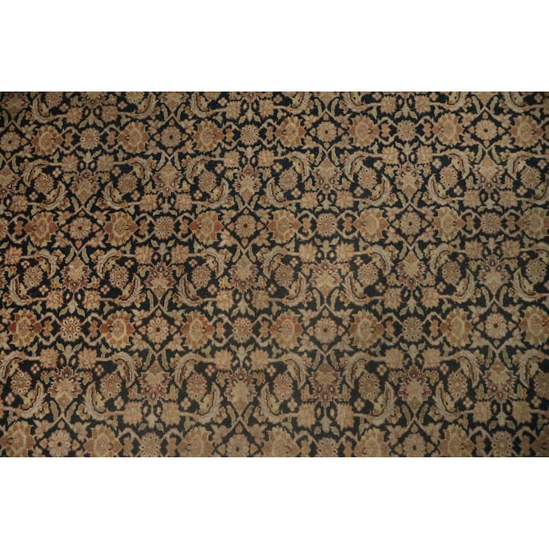 Hand Knotted Oriental 100% Wool Carpet Traditional Floral Navy Blue & Blues Tabriz (Haj Jalili) Area Rug - 12' 11'' X 9' 4''