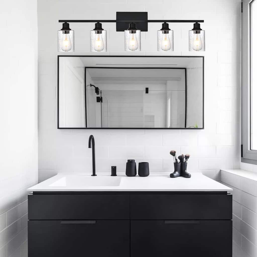 5-Light Wall Light Industrial Glass Wall Sconce, Bathroom Wall Light Seeded Lampshade Wall Lamps for Vanity Mirror Living Room