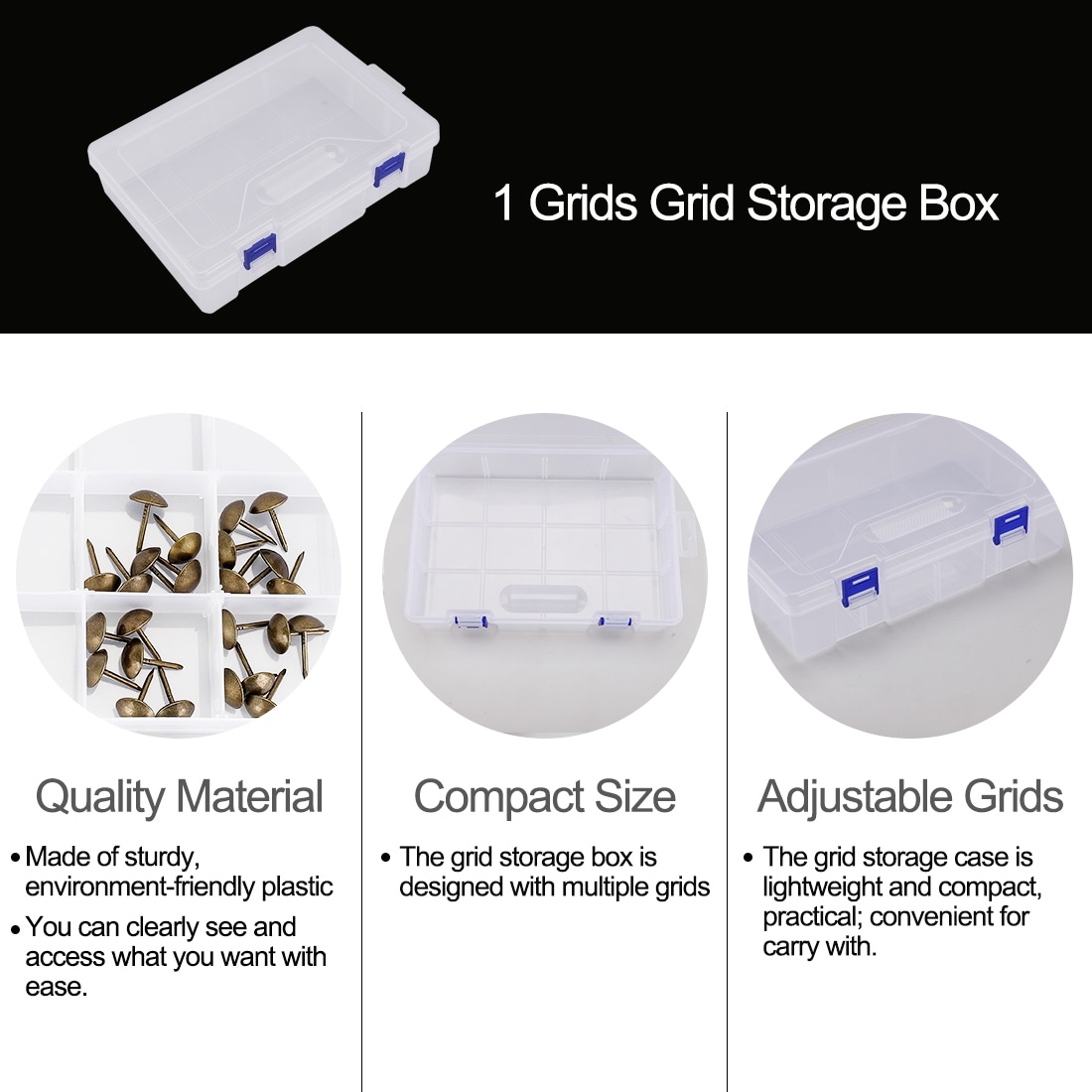 Grid Storage Box Clear Stable Grid Plastic Box for Small Jewelry