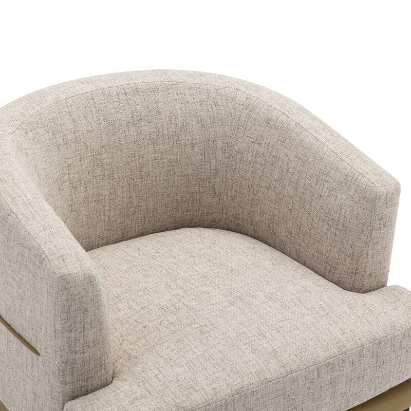 Two-Tone Barrel Fabric Accent Chair, Ergonomic Linen Upholstered Round Armchair, Lounge Reading Chair with Metal Legs