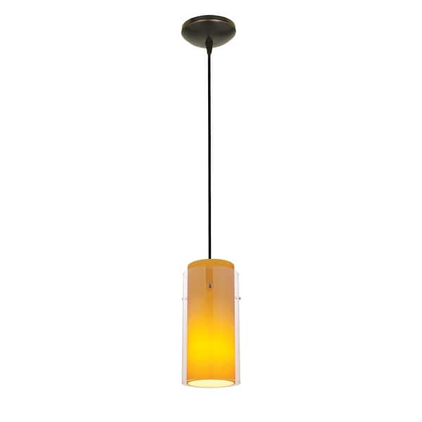 slide 2 of 2, Access Lighting Glass`n Glass Cylinder Pendant - Cord - Oil Rubbed Bronze Finish - Clear Amber Glass Shade Oil Rubbed Bronze