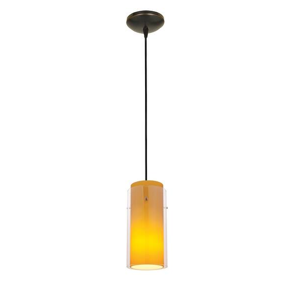 slide 2 of 2, Access Lighting Glass`n Glass Cylinder Bronze Integrated LED Cord Pendant, Clear/Amber Shade