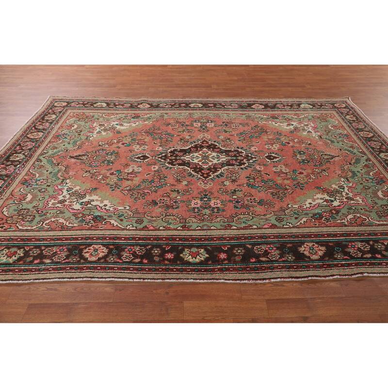Hamedan Persian Vintage Area Rug Hand-Knotted Wool Carpet - 6'8" x 9'7"