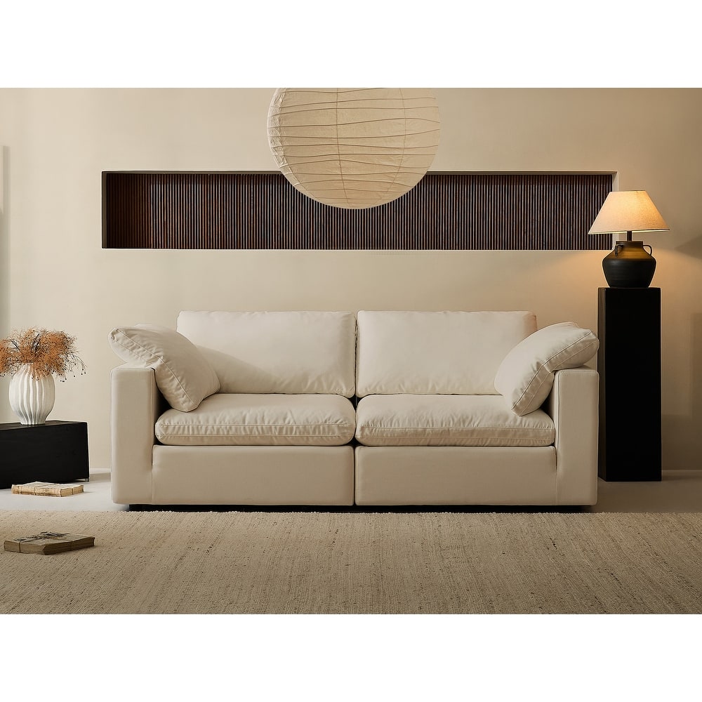 Square Arm Linen Fabric Rectangle Sectional Sofa Combination Sofa in Linen Beige