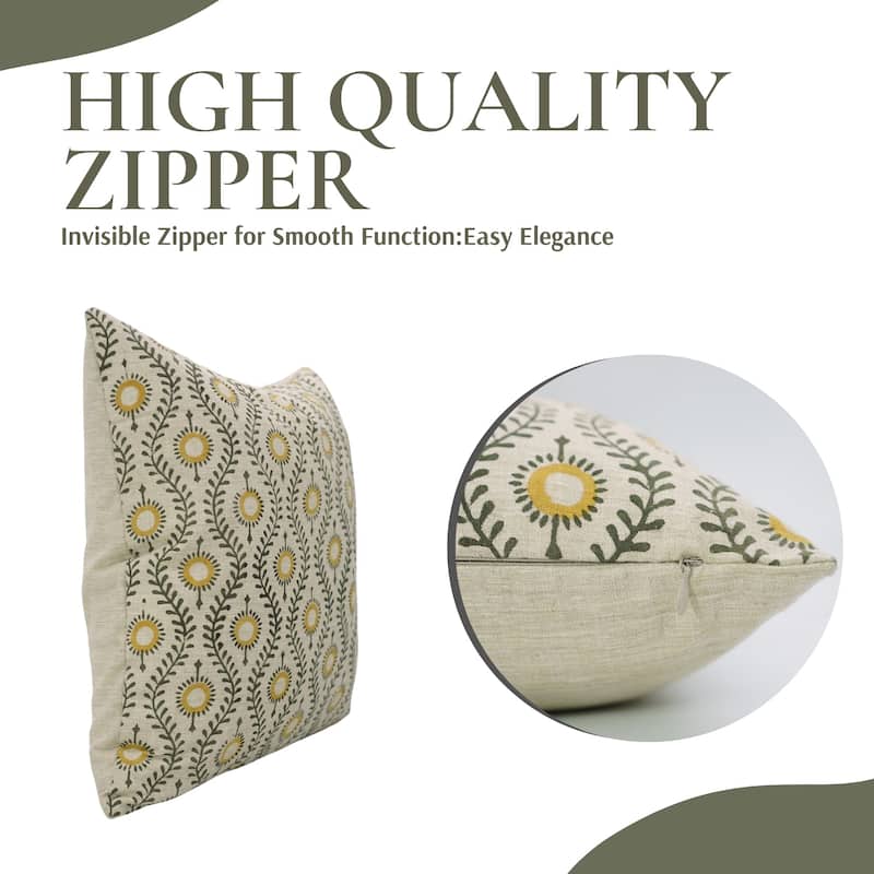 Fabdivine Handmade Floral or Weave Yellow Pillow Cover in Soft Linen for Block Print Room Boho Spring Home Décor, Lehar