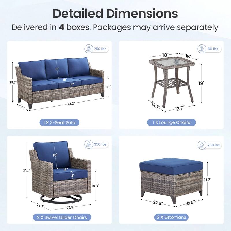 Pocassy 6-Piece Sofa Swivel Chair Table w/ Ottoman Set