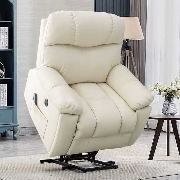 slide 2 of 27, Super Soft And Large Power Lift Recliner Chair with Massage and Heat Beige